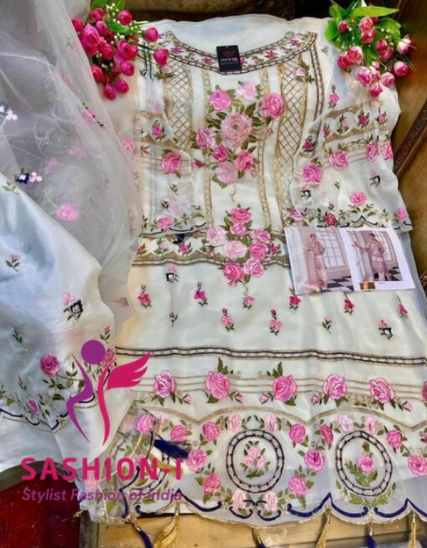 Off White Colour Salwar Kameez With Top bottom Dupatta Heavy Work
